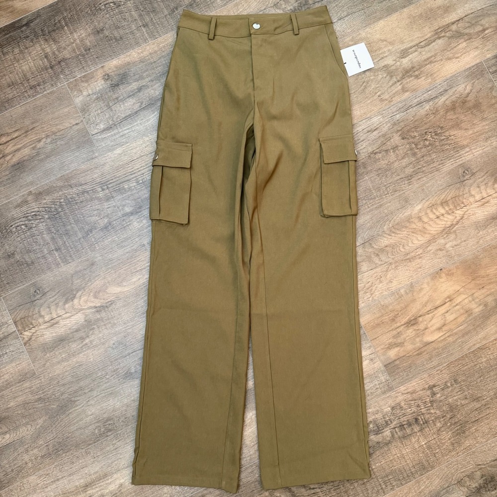 NEW Superdown Womens XS Olive Green High Waisted Wide Leg Cargo Pants Streetwear